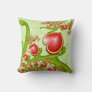 With much Love Red Yellow Hearts Fractal Art Cushion