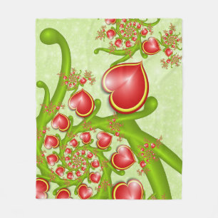 With much Love Red Yellow Hearts Fractal Art Fleece Blanket