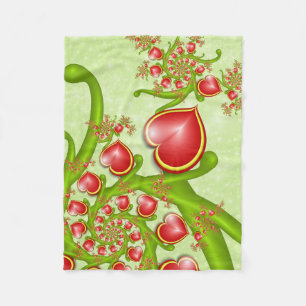 With much Love Red Yellow Hearts Fractal Art Fleece Blanket