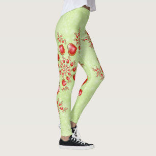 With much Love Red Yellow Hearts Fractal Art Leggings