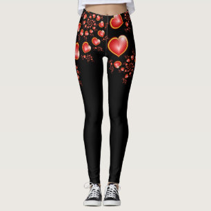 With much Love Red Yellow Hearts Fractal Art Leggings