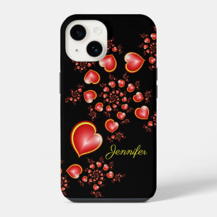 With much Love Red Yellow Hearts Fractal Art Name iPhone 14 Case