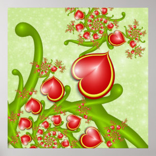 With much Love Red Yellow Hearts Fractal Art Poster