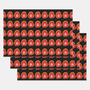 With much Love Red Yellow Hearts Fractal Pattern Wrapping Paper Sheet