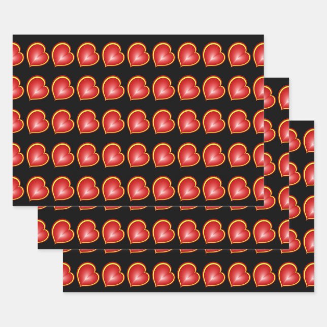 With much Love Red Yellow Hearts Fractal Pattern Wrapping Paper Sheet (Set)