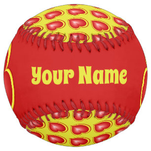 With much Love Red Yellow Modern Hearts Own Name Softball