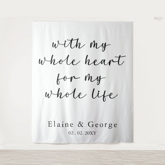 With My Whole Heart Wedding Photo Prop Backdrop Tapestry (Front)