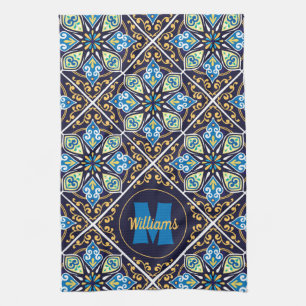 With name and initial Oriental tiles, Azulejos Tea Towel