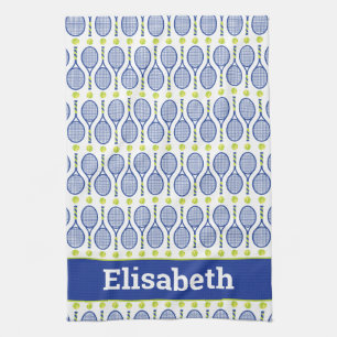 With name 💙🎾blue, green, white tennis🎾 pattern  tea towel