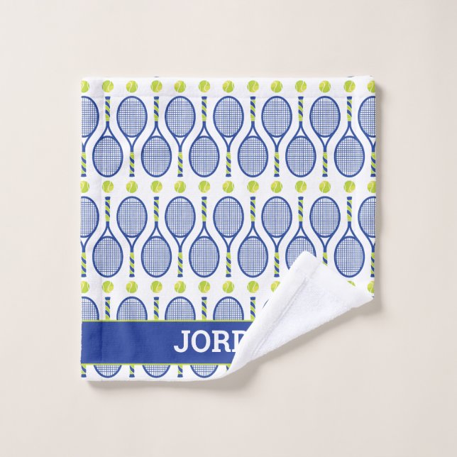 With name 💙🎾blue, green, white tennis🎾 pattern wash cloth (Wash Cloth)