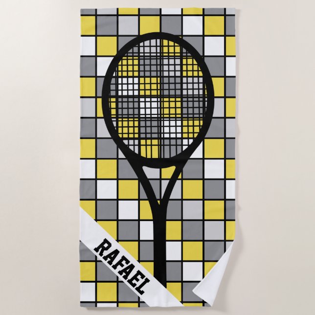 With name checked🎾tennis racket  beach towel (Front)