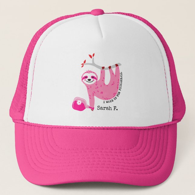 With name🦥 Cute Pink pickleball sloths 🦥 Trucker Hat (Front)