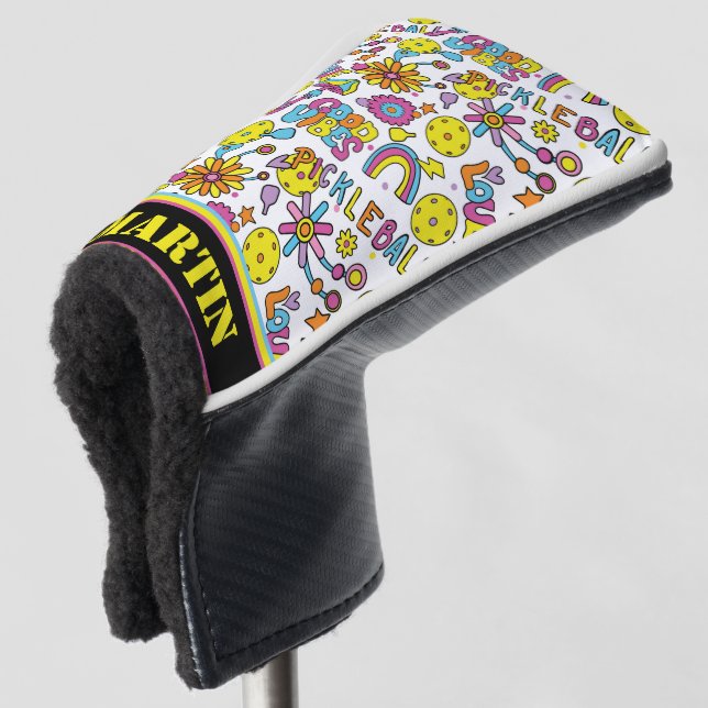 With name, Groovy, retro 90s, white Golf Head Cover (3/4 Front)