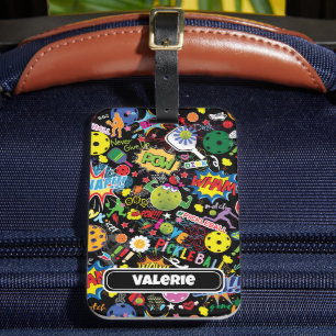 😍with name mixed pickleball black   luggage tag