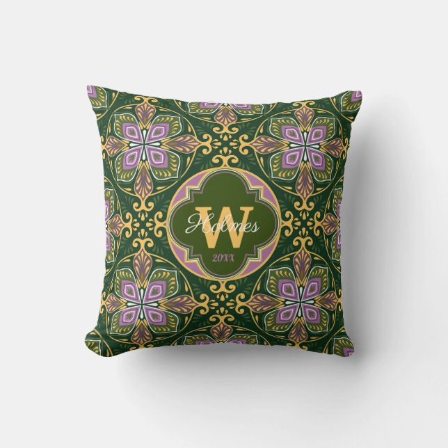 With name Olive and lavender Azulejos Cushion (Front)