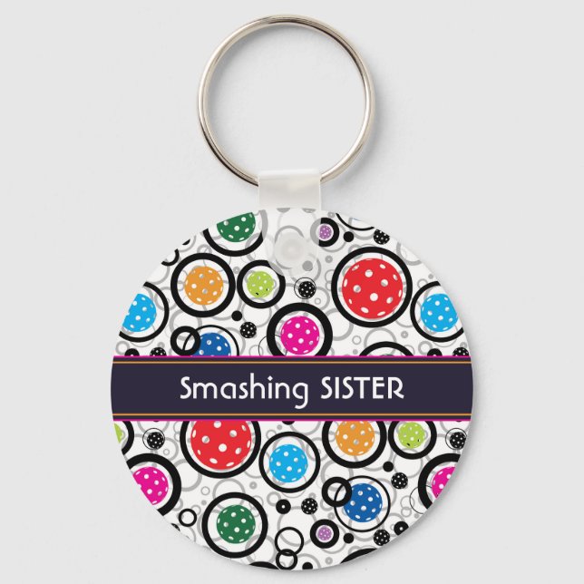 With name Pattern with Pickleballs  Key Ring (Front)