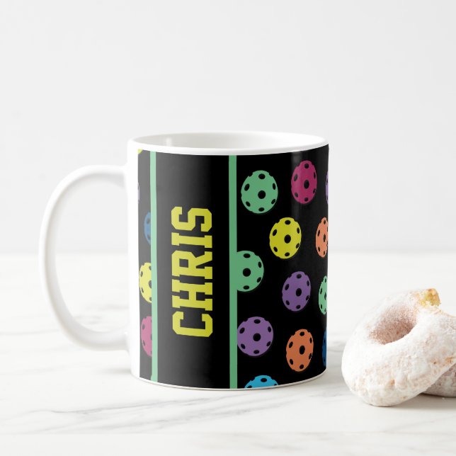 With name Pickleball: more pickleballs on black  C Coffee Mug (With Donut)
