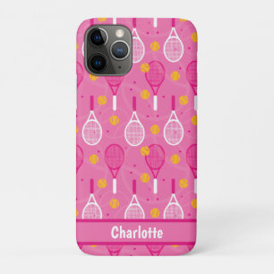 With name Pink & white tennis racket pattern iPhone 11 Pro Case
