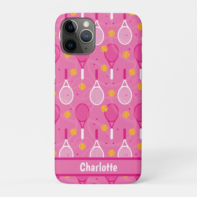 With name Pink & white tennis racket pattern  Case-Mate iPhone Case (Back)