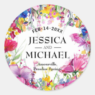 With names Meadow Blooms Bliss Classic Round Sticker