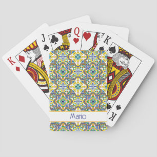 With name💛💙💚Stunning blue and yellow Azulejos Playing Cards