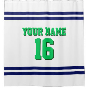 with Navy White Stripes Sports Jersey Shower Curtain