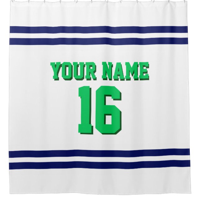 with Navy White Stripes Sports Jersey Shower Curtain (Front)