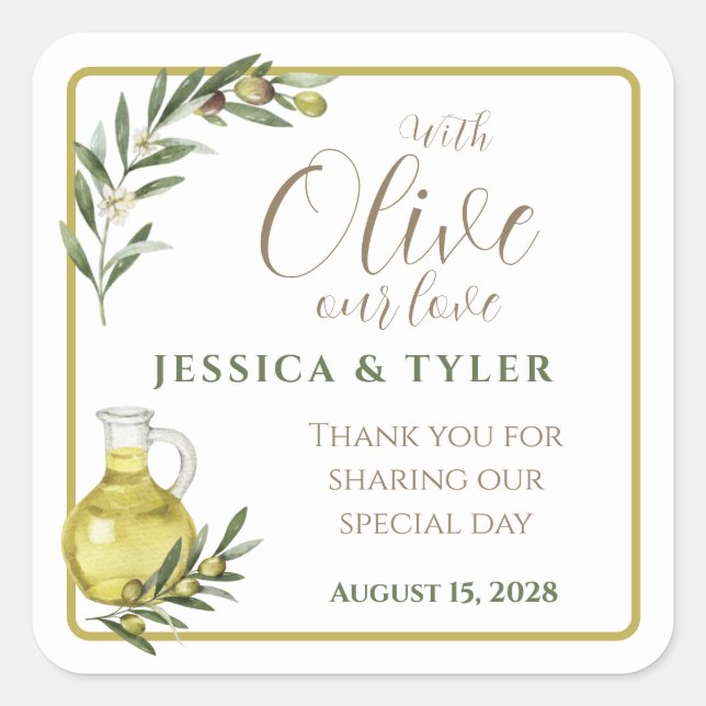 With Olive Our Love Wedding Bottle Label OL001sq (Front)