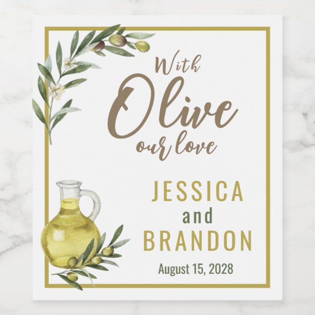 With Olive Our Love Wedding Bottle Label OL004wn (Single Label)