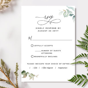 With/Out Meal Choices Elegant Greenery RSVP Card