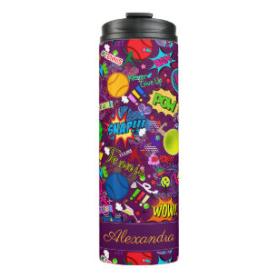With own text🎾 Eclectic tennis🎾 pattern purple Thermal Tumbler