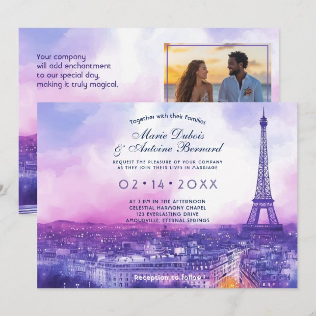 With PHOTO at back Amour Éternel à la Parisienne  Invitation (Front/Back)