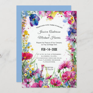 With photo, blue Meadow Blooms Invitation