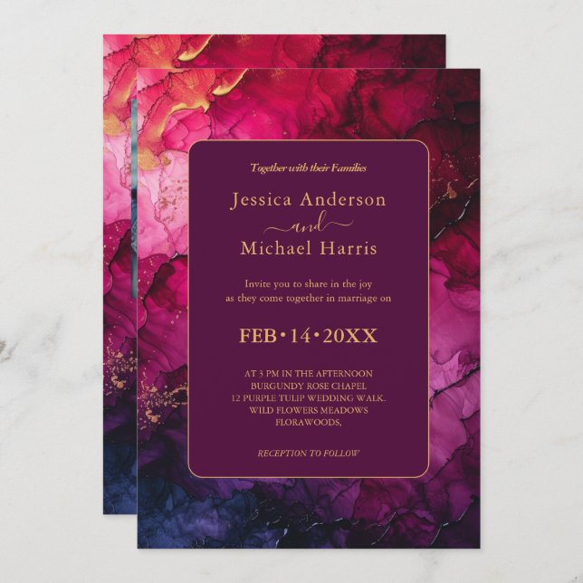 With PHOTO Celestial Elegance The Marble Symphony Invitation (Front/Back)