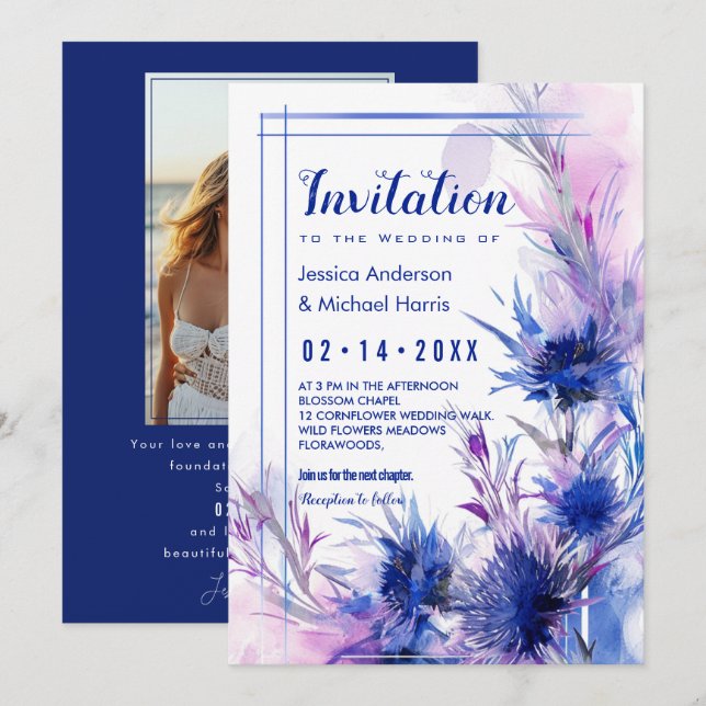 With photo Cornflower Reverie  Invitation (Front/Back)