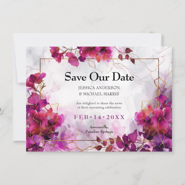 With photo Fuchsia Enchantment: Watercolor  Save The Date (Front)