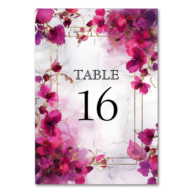 💍With photo Fuchsia Enchantment Watercolor  Table Number (Front)