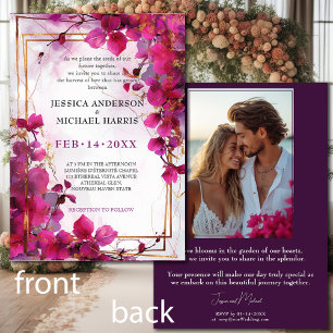 With photo Fuchsia Enchantment: Watercolor Wedding Invitation