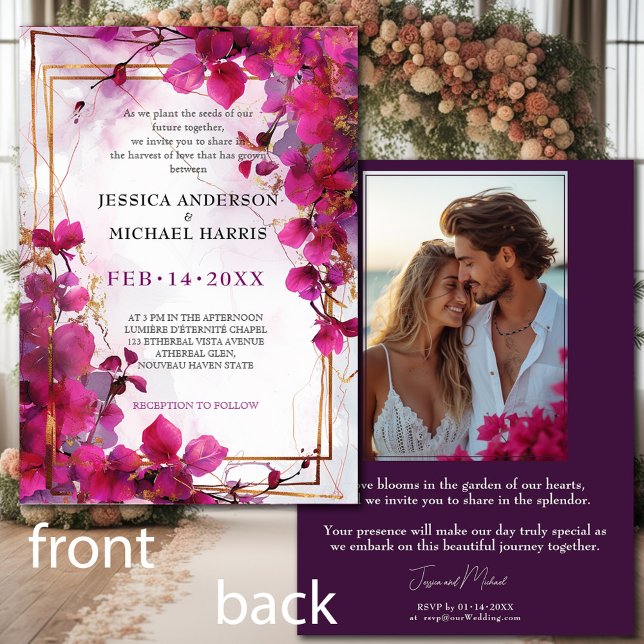 With photo Fuchsia Enchantment: Watercolor Wedding Invitation (With photo Fuchsia Enchantment: Watercolor Wedding Invitation)