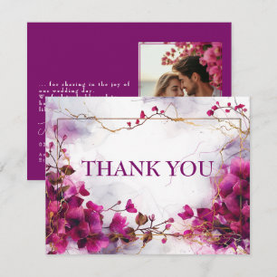 With photo fushsia Enchantment: Watercolor Wedding Thank You Card