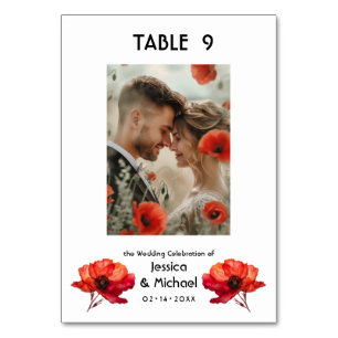 With photo Scarlet Petal Elegance Table Number