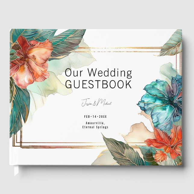 With photo teal Hibiscus Serenade Paradise Guest Book (Front)