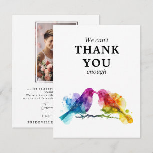 🌈With photo Thank you  LGBTQ+  Rainbow Lovebirds Card