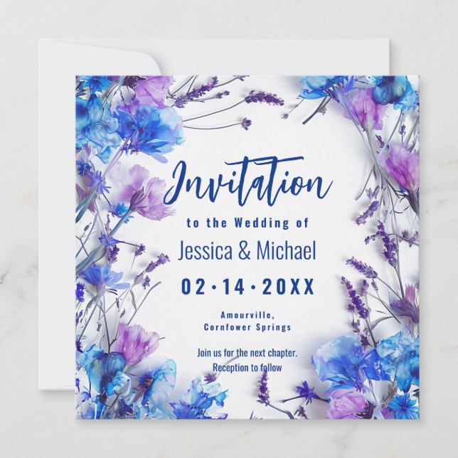 💍 With poem Cornflowers and Lavender Elegance Invitation (Front)
