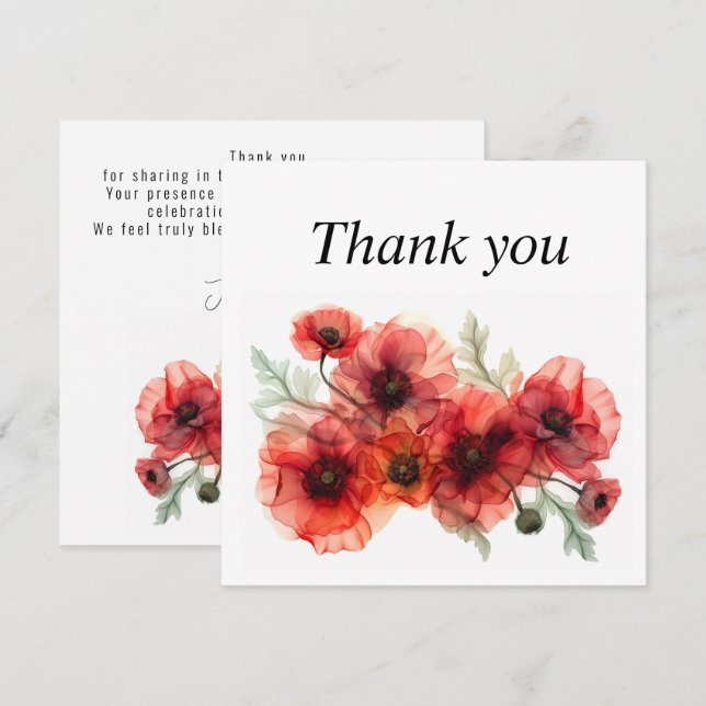 With poppies Scarlet Petal Serenade  Thank You Card (Front/Back)