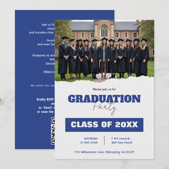 With QR code Class Year Photo Grad Party Invite (Front/Back)