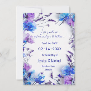 💍 With QR code Cornflowers and Lavender Elegance Save The Date