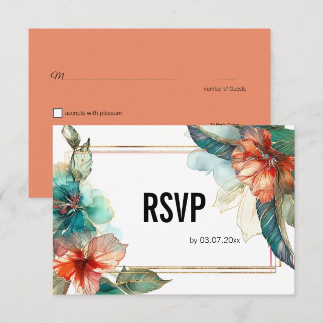 With QR code Hibiscus Serenade Paradise RSVP Card (Front/Back)