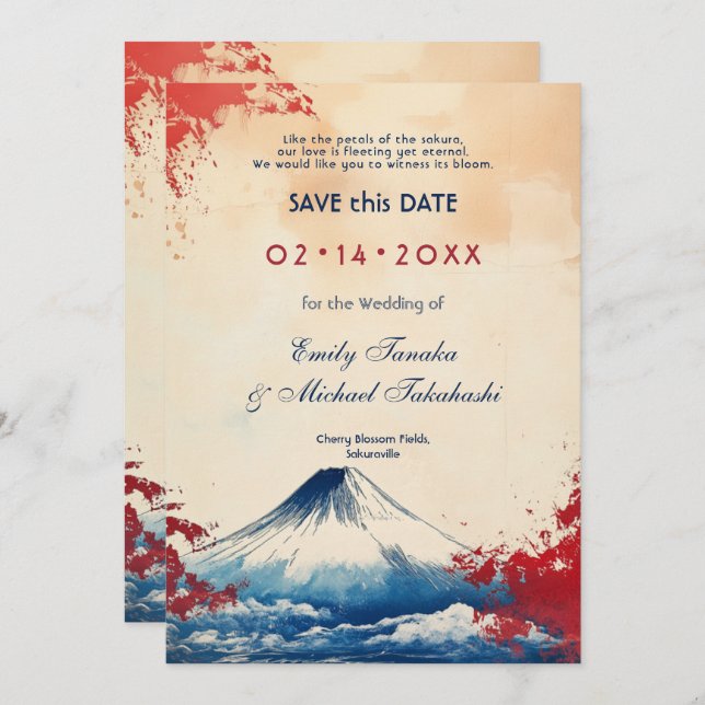 With QR code Japonesque Harmony with Fuji Save The Date (Front/Back)