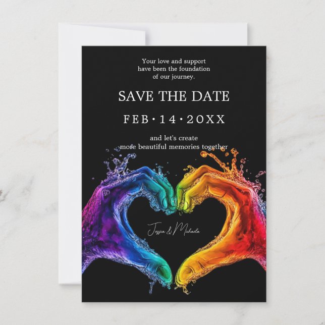 🌈❤️With QR code LGBTQ Heart of Pride wedding Save The Date (Front)